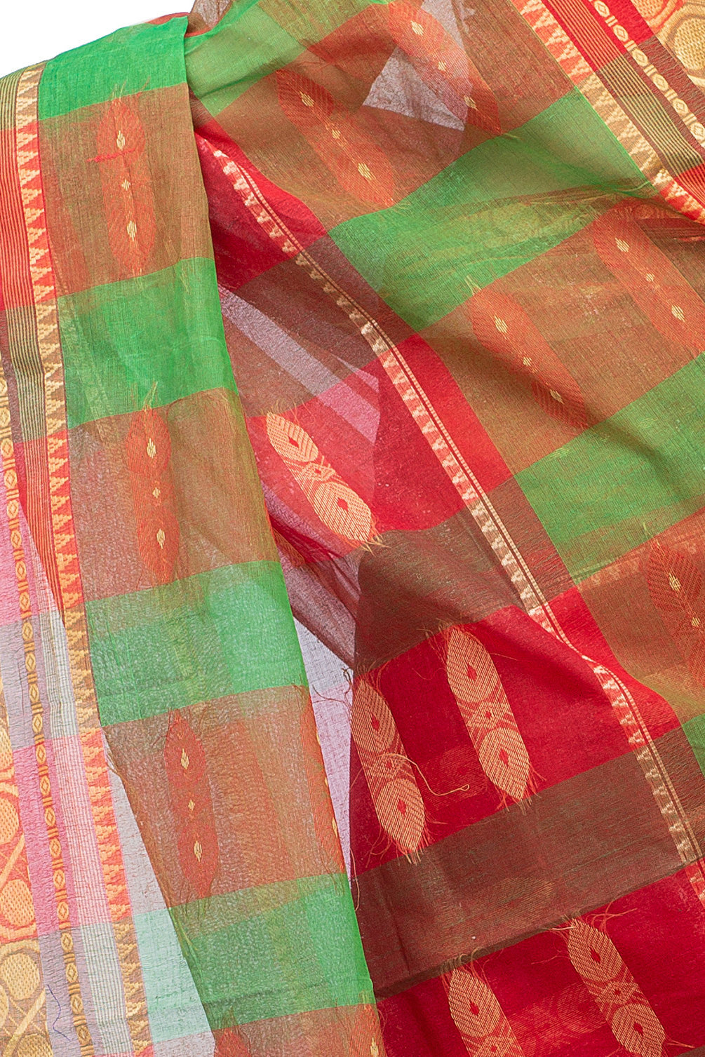 Red Green Pure Cotton Raj Nandi Desigine Tant Saree (2806)